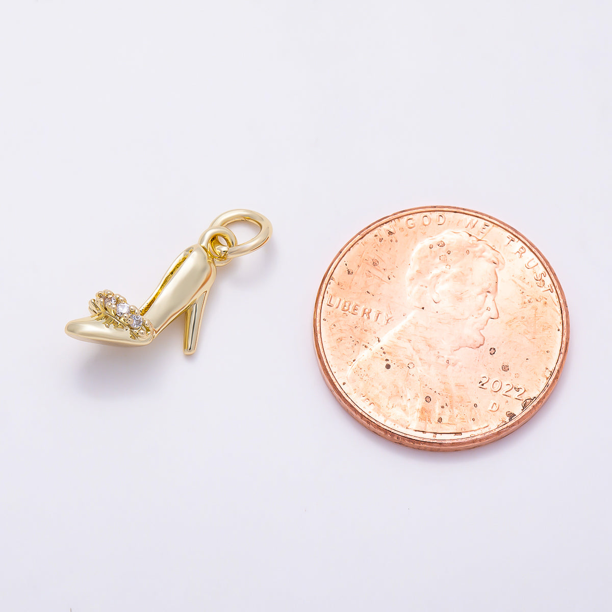 16K Gold Filled 10mm Clear CZ 3D Stiletto High Heel Shoe Charm | Charms-01614