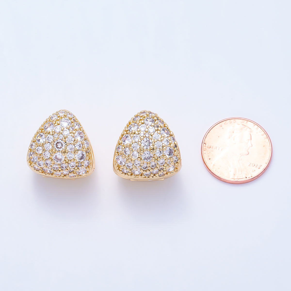 16K Gold Filled 19mm Micro Paved CZ Chunky Triangular Huggie Hoop Earrings | Earrings-00803