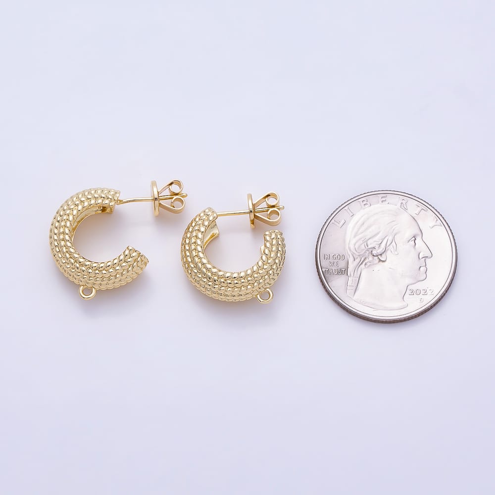 16K Gold Filled 24mm Dotted Croissant C-Shaped Drop Hoop Earring Findings in Gold & Silver | Findings-00629 Findings-00630