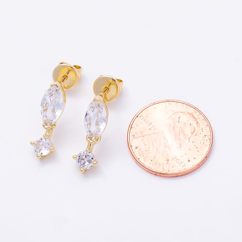 16K Gold Filled 18mm Marquise and Round Clear CZ Drop Stud Earrings | Earrings-01051 - Earrings-01052