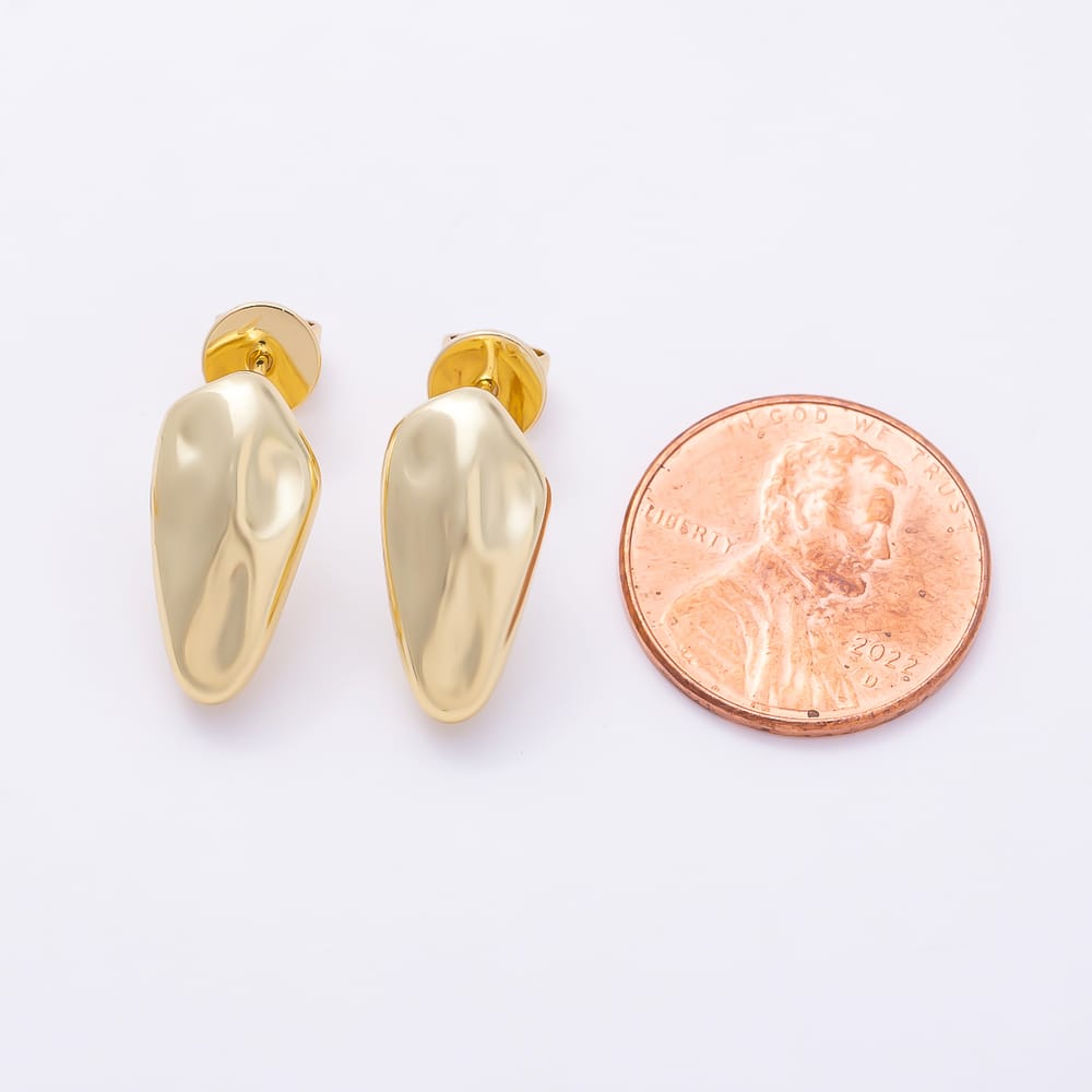 16K Gold Filled 17mm Molten Geometric Oblong Drop Stud Earring Findings in Gold & Silver | Findings-00627 Findings-00628
