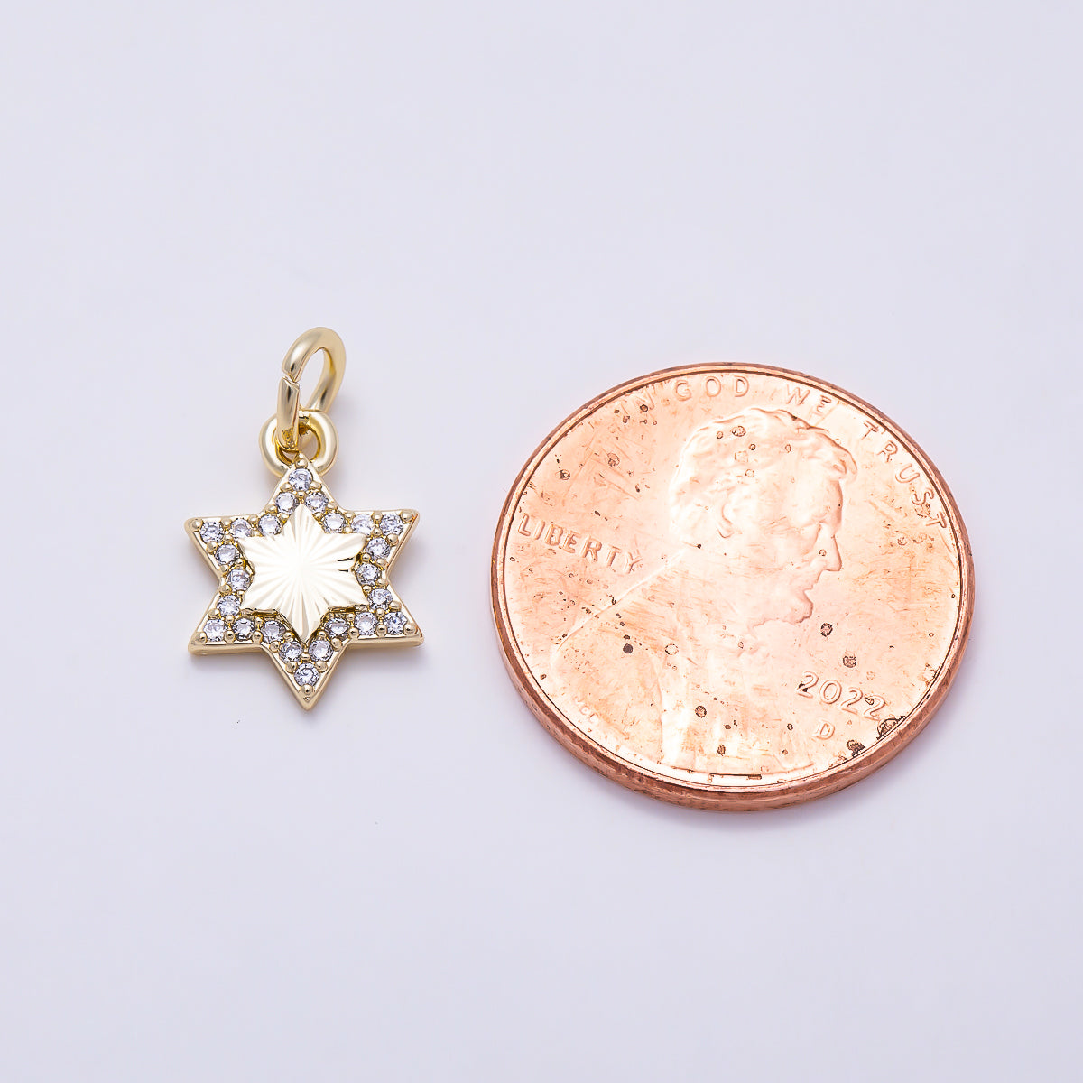 16K Gold Filled 13mm Micro Paved CZ Sunburst Star Celestial Charm | Charms-01610