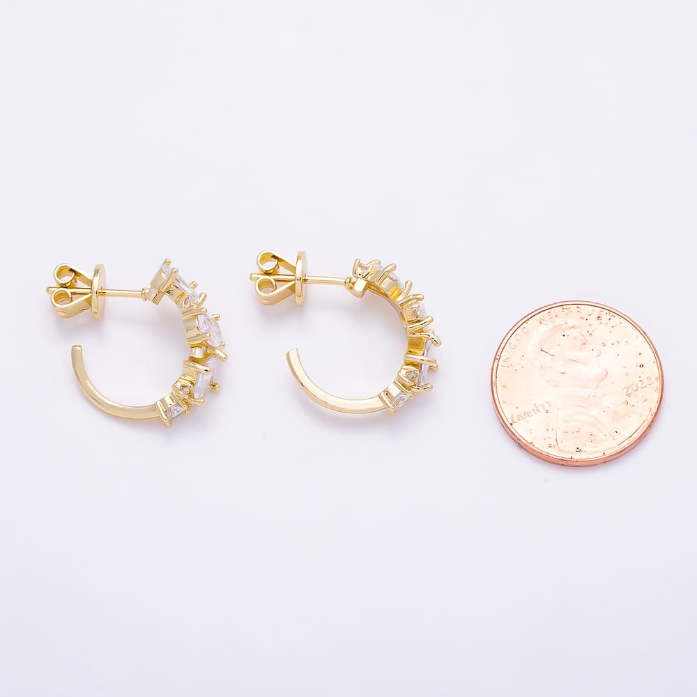 16K Gold Filled 21mm Mixed Cut Clear CZ C-Hoop Stud Earrings | Earrings-01044 - Earrings-01045