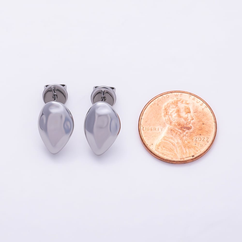 16K Gold Filled 35mm Geometric Molten Oval Dome Drop Stud Earring Findings in Gold & Silver | Findings-00621 Findings-00622