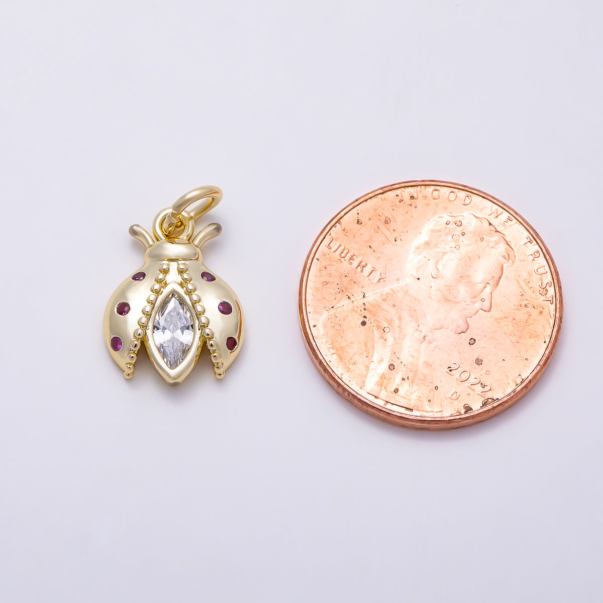 16K Gold Filled 13mm Fuchsia CZ Marquise Cut Clear Whimsical Firefly Ladybug Charm | Charms-01620