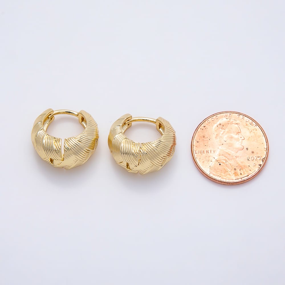 16K Gold Filled 16mm Chunky Woven Basketweave Textured Huggie Hoop Earrings| Earrings-00822