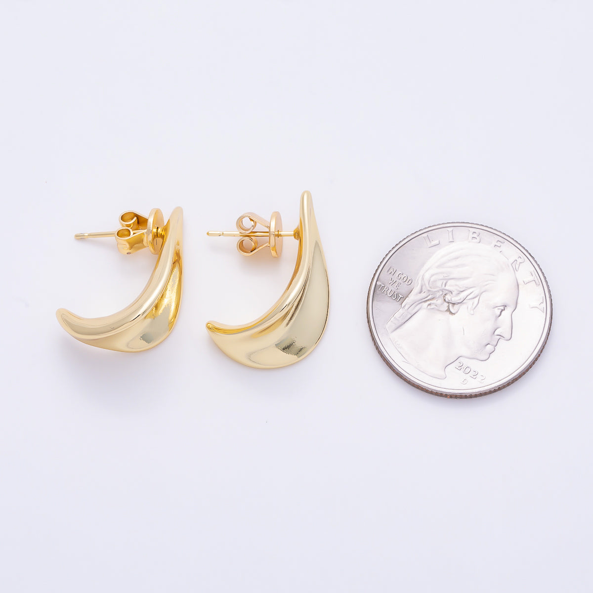 16K Gold Filled 23mm Curved Leaf Statement Stud Earrings | Earrings-00798
