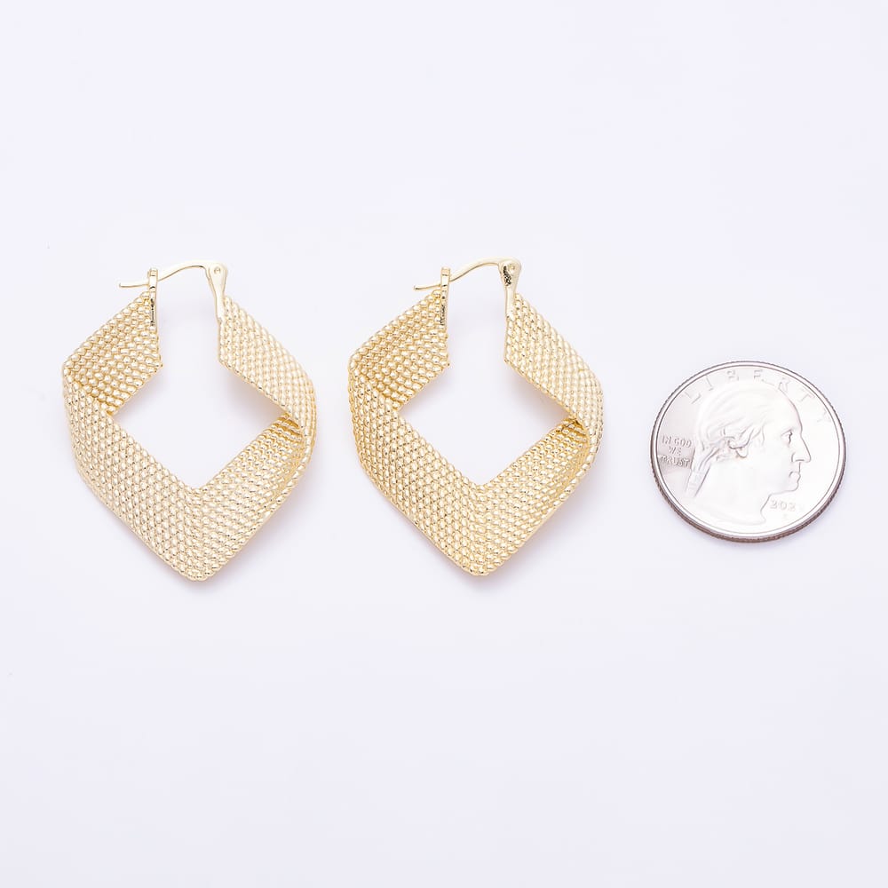 16K Gold Filled 41mm Wide Twist Rope Band Rhombus Geometric Latch Hoop Earrings | Earrings-01140