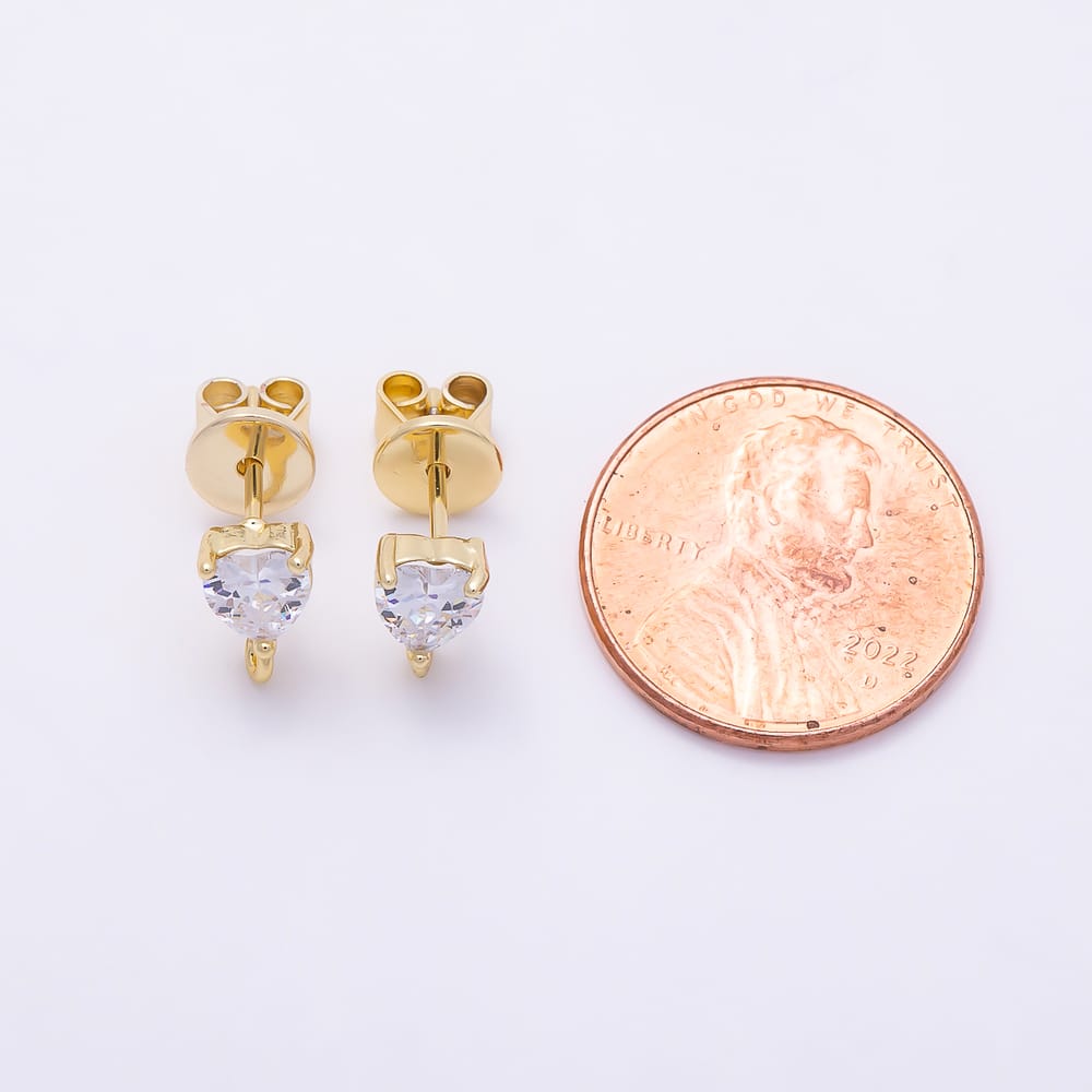 16K Gold Filled 8.5mm Clear CZ Heart Solitaire Loop Drop Stud Earring Findings | Findings-00192