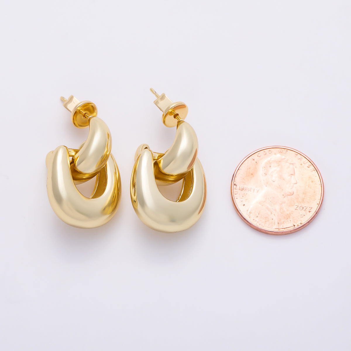 16K Gold Filled 22mm Minimalist Chubby Door Knocker Drop Stud Earrings | Earrings-00795
