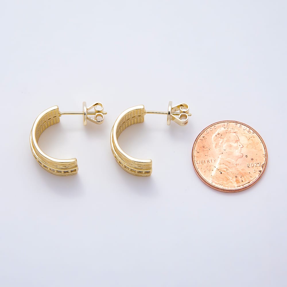 16K Gold Filled 19mm Wide Vertical Brushed Textured C-Hoop Earrings| Earrings-00816