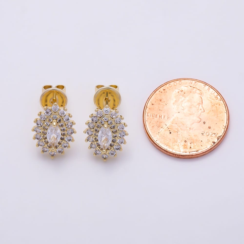 16K Gold Filled 16mm Marquise Cut Clear CZ Vintage Double Halo Stud Earrings| Earrings-00966