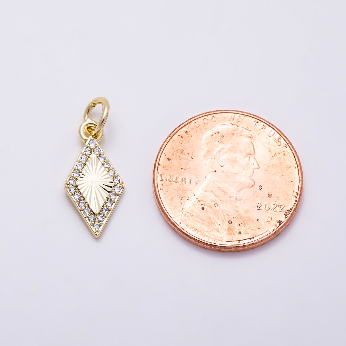 16K Gold Filled 15mm Micro Paved CZ Sunburst Rhombus Charm | Charms-01608