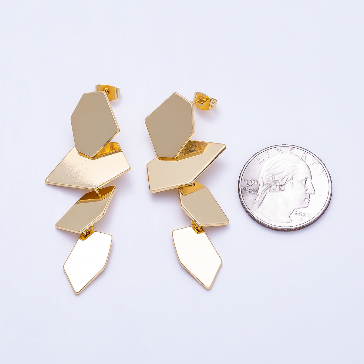 16K Gold Filled 54mm Asymmetric Polygon Statement Drop Earrings | Earrings-00824