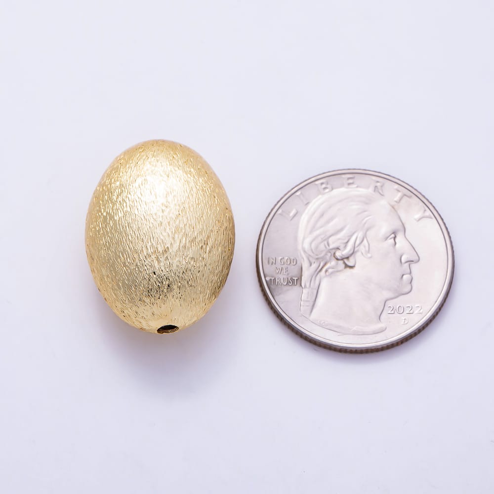 16K Gold Filled 25mm Wire Textured Stippled Olive Oval Spacer Bead | Beads-00593