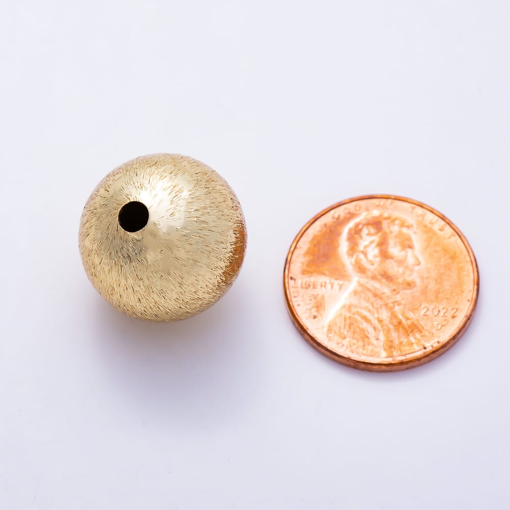 16K Gold Filled 16mm Wire-Textured Stippled Round Ball Spacer Bead | Beads-00592