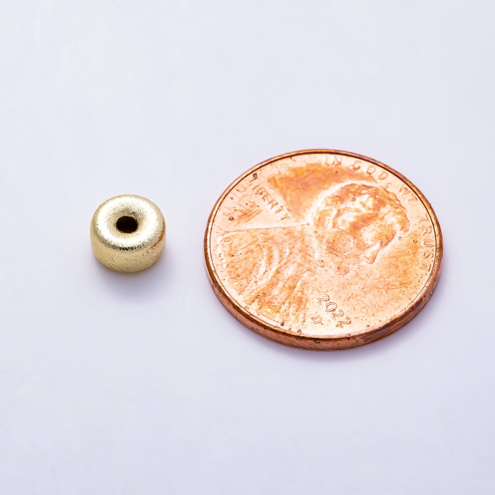 16K Gold Filled 6mm Textured Donut Puffed Rondelle Spacer Bead | Beads-00590