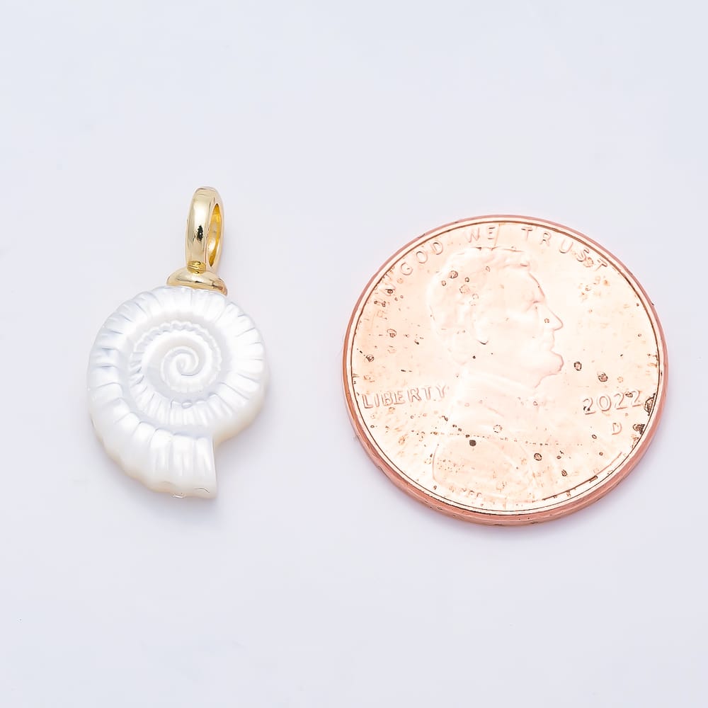 16K Gold Filled 18mm Shell Pearl Conch Clam Drop Pendant | Charms-02255
