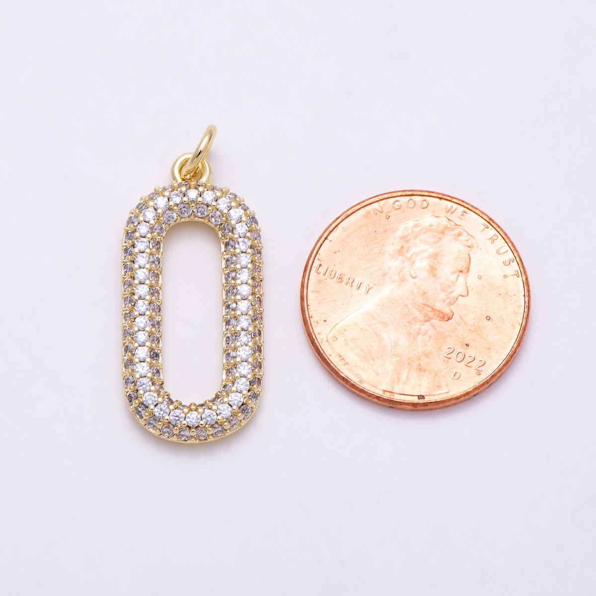 16K Gold Filled 25mm Letter O Double Row Micro Paved CZ Oval Pendant | Charms-02049