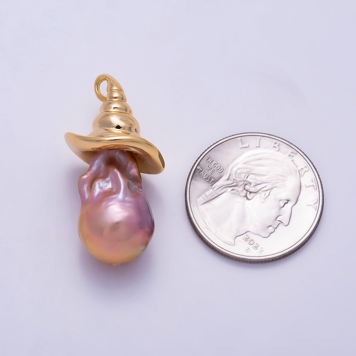 16K Gold Filled Custom Halloween Pink Baroque Freshwater Pearl Swirl Witch Hat Charm | Charms-01900