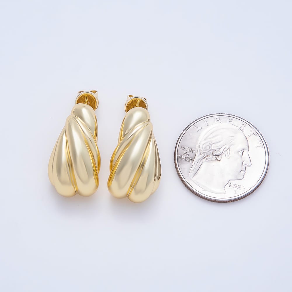 16K Gold Filled 24mm Chunky Tapered Fluted Teardrop C-Hoop Earrings| Earrings-00817