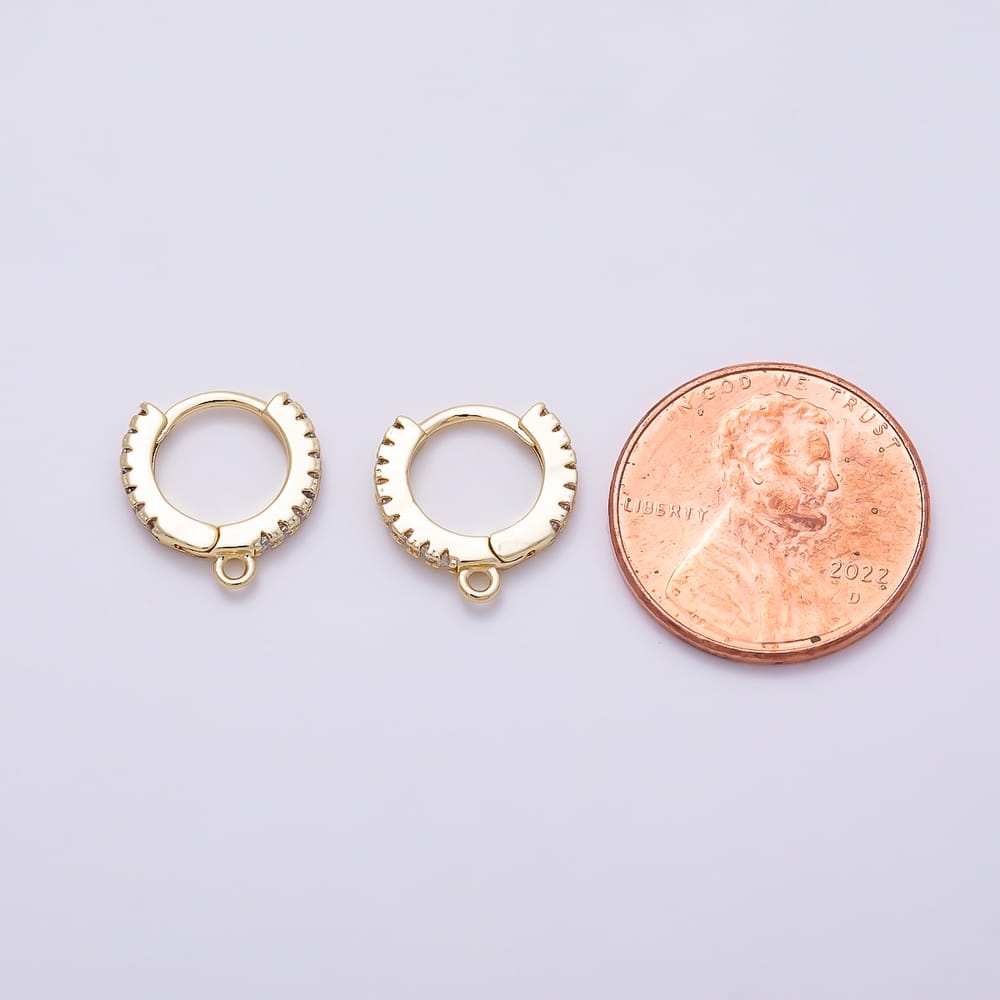 16K Gold Filled 10mm Mini Micro Paved CZ Loop Drop Cartilage Huggie Earrings Findings | Findings-00679