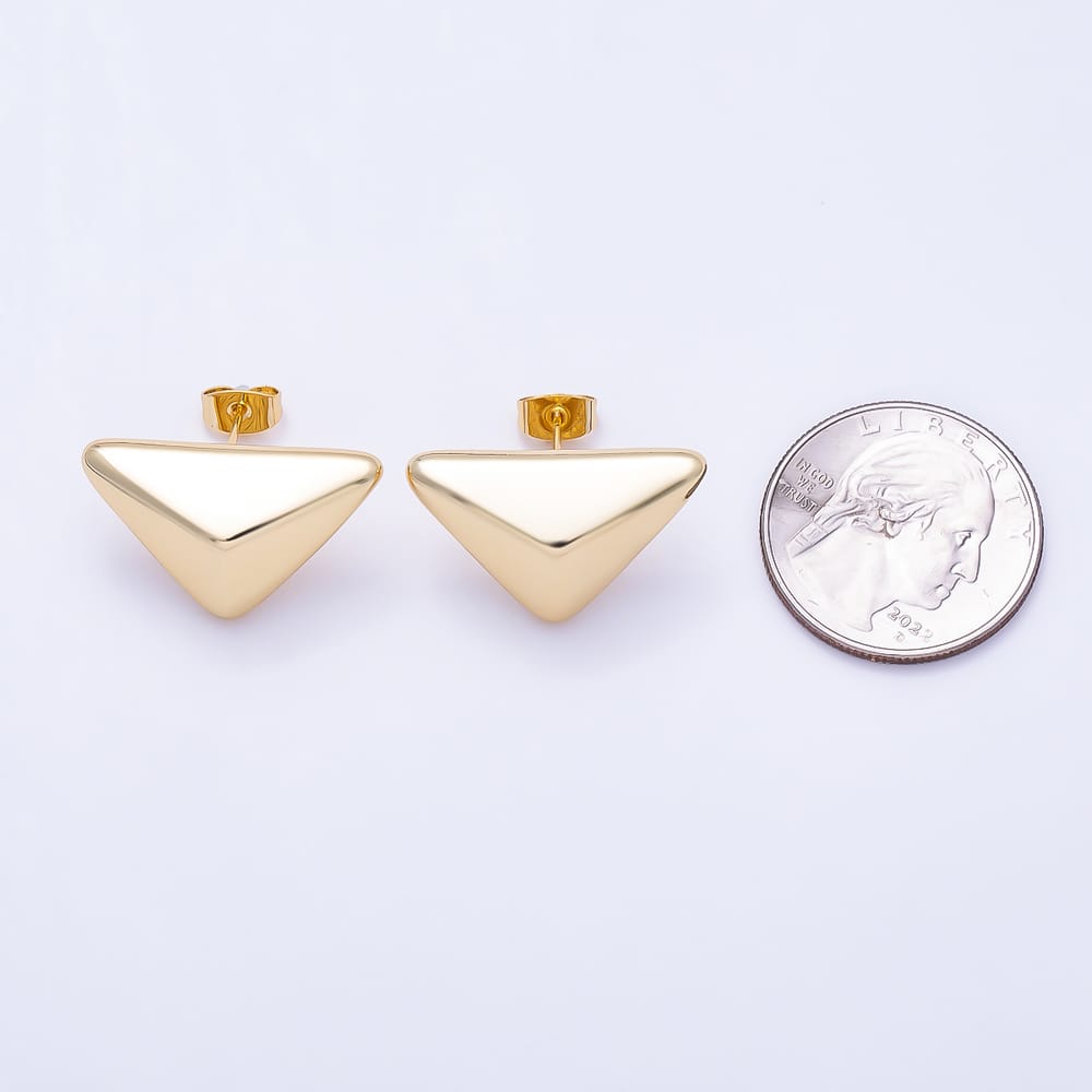 16K Gold Filled 25mm Puffy Inverted Triangular Geometric Statement Stud Earrings| Earrings-00820