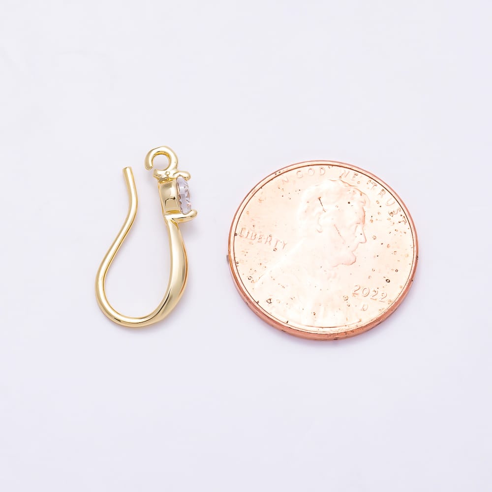 16K Gold Filled 19mm Clear Round CZ Loop Drop French Hook Hoop Earring Findings | Findings-00196