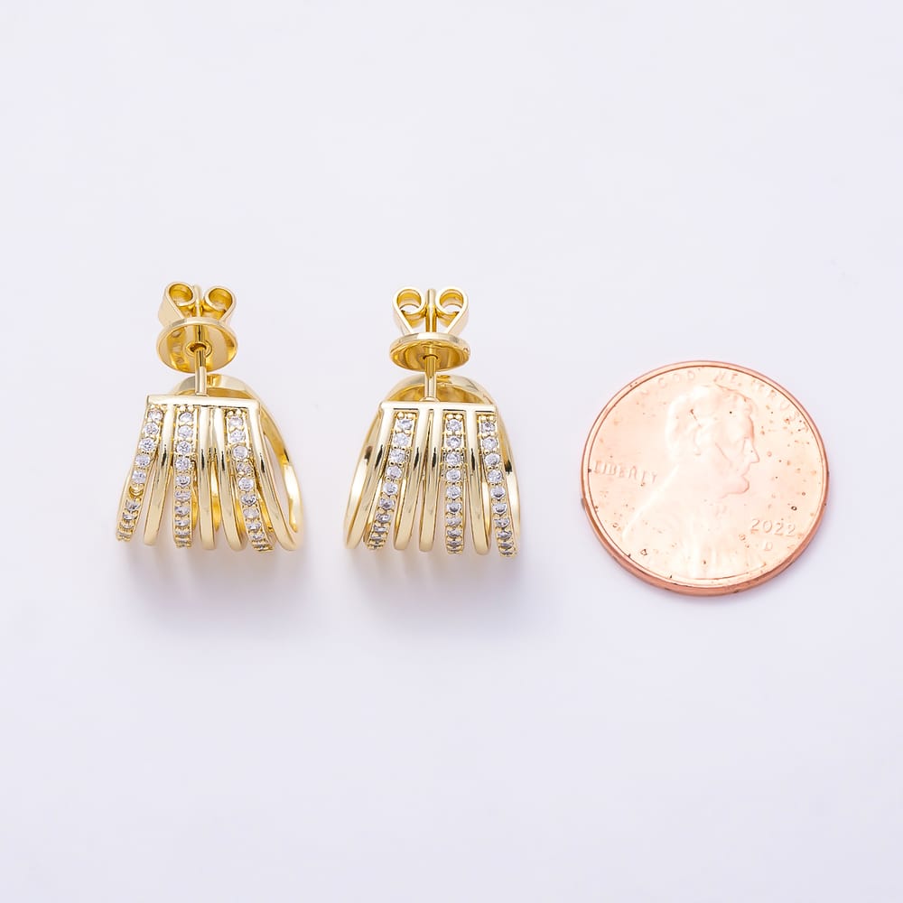 16K Gold Filled 20mm Micro Paved CZ Chunky Multi Row C Hoops Earrings | Earrings-00947 - Earrings-00948