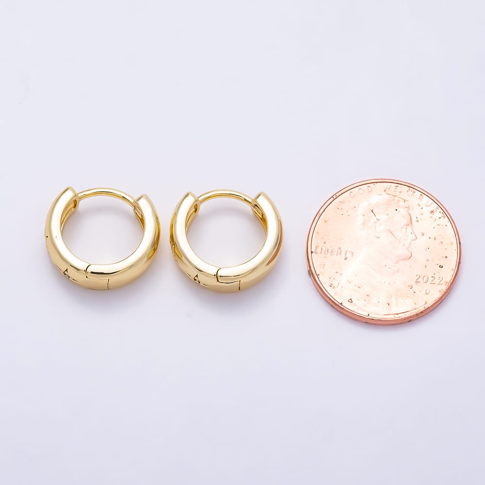 16K Gold Filled 12mm Clear CZ Celestial North Star Cartilage Huggie Earrings in Gold & Silver | Earrings-01078 Earrings-01079
