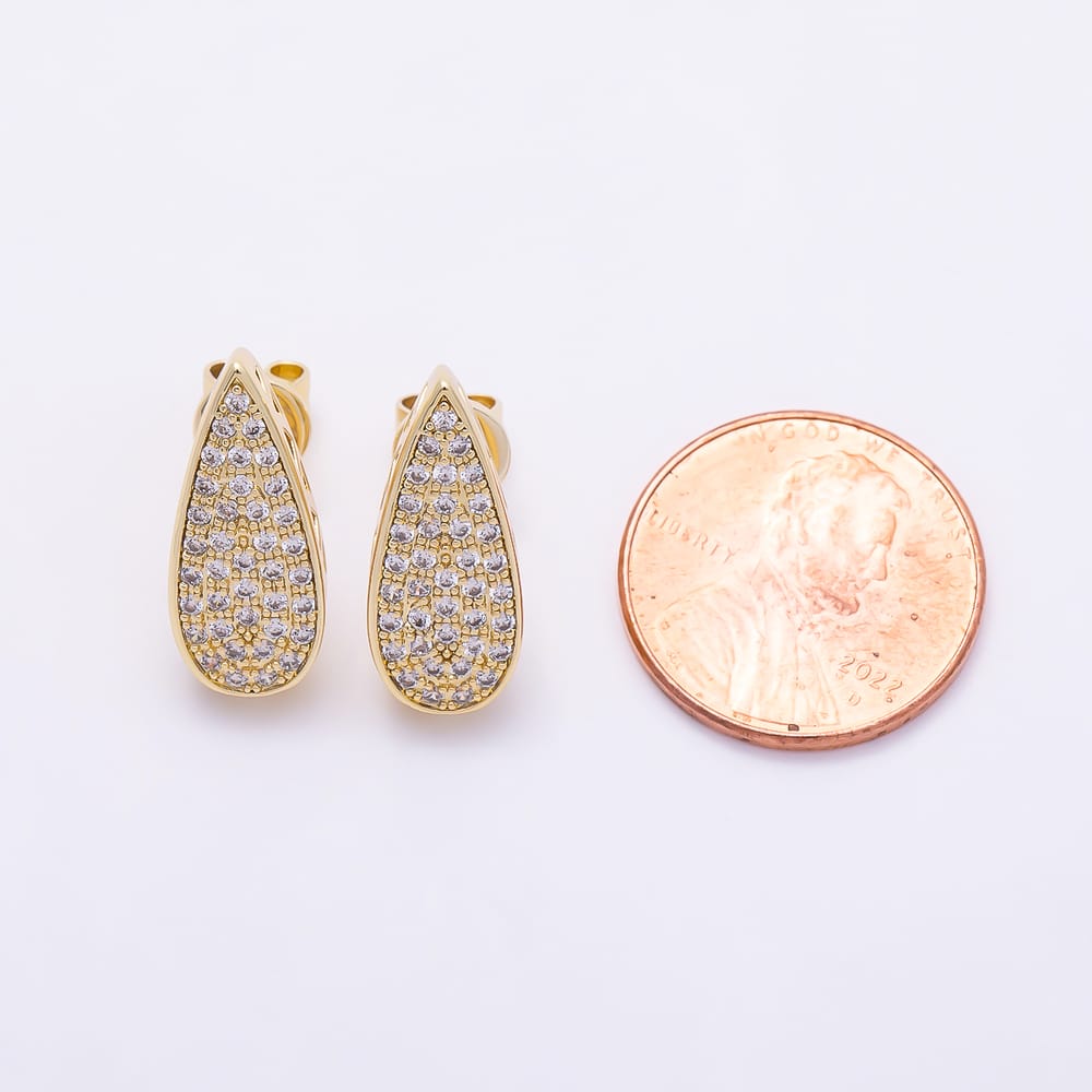 16K Gold Filled 18.5mm Micro Paved CZ Teardrop Stud Earrings | Earrings-01103