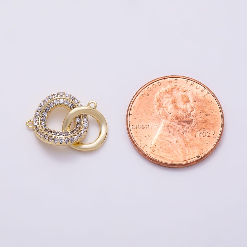 16K Gold Filled 12mm Micro Paved CZ Curved Double Circle Round Interlock Connector | Connectors-00069
