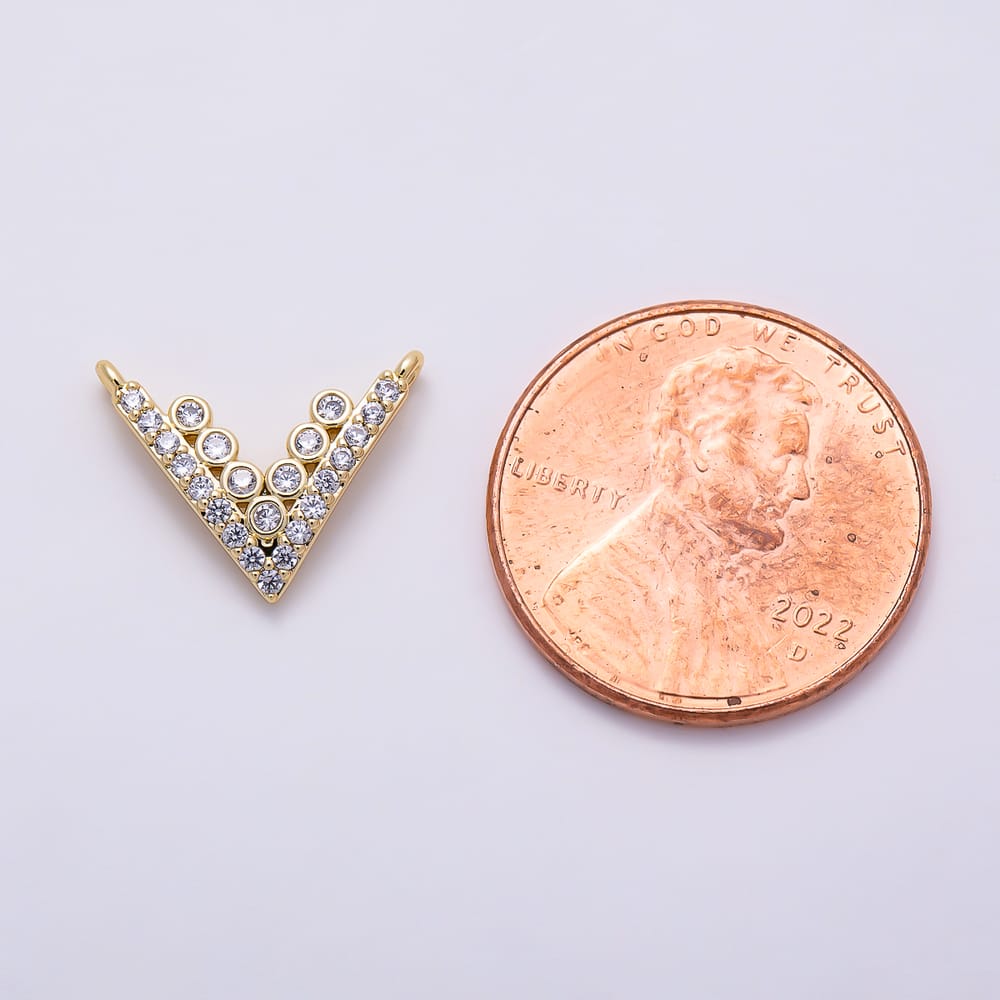 16K Gold Filled 14mm Micro Paved CZ Round Bezel V-Shaped Chevron Connector | Connectors-00056