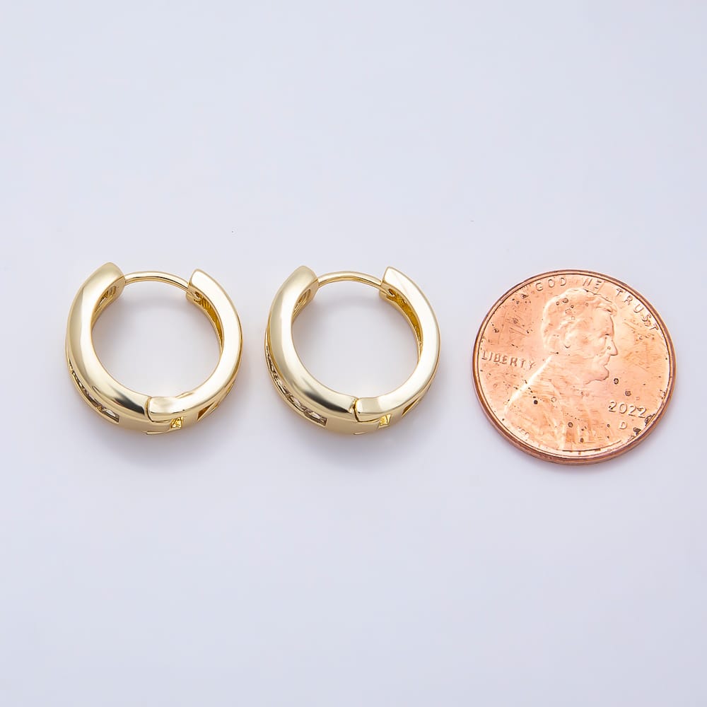 16K Gold Filled 16mm Baguette Clear CZ Huggie Hoop Earrings| Earrings-00967