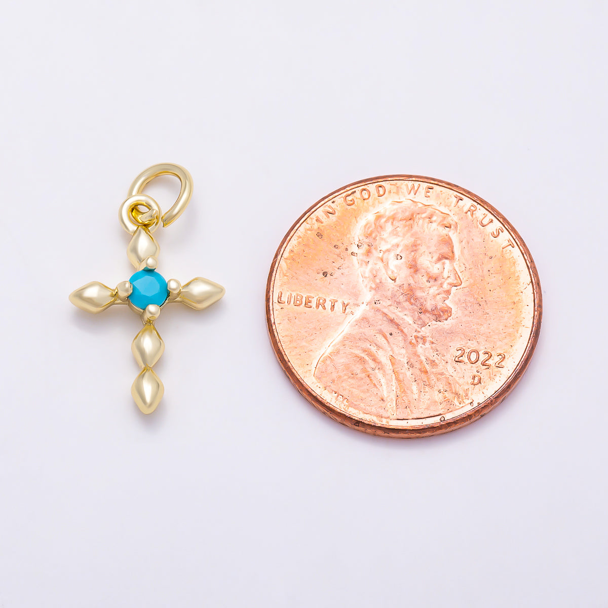 16K Gold Filled 16mm Turquoise Chubby Religious Cross Charm in Gold & Silver | Charms-02052 Charms-02053