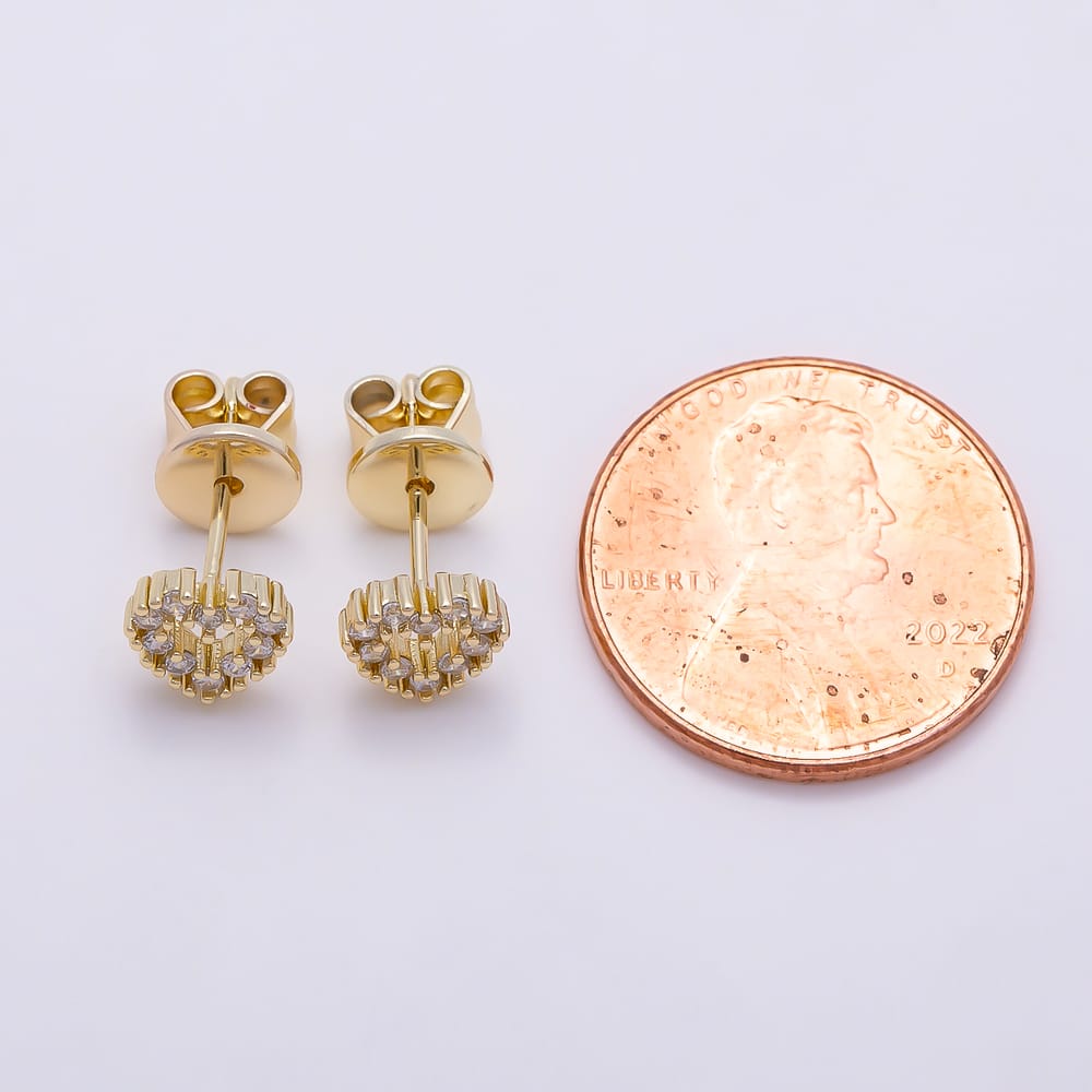 16K Gold Filled 6.5mm Clear Micro Paved CZ Open Heart Mini Stud Earrings | Earrings-00972