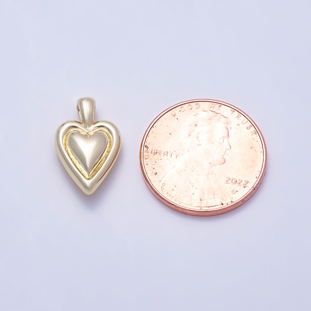 16K Gold Filled 16mm Puffy Double Layered Heart Charm | Charms-01640