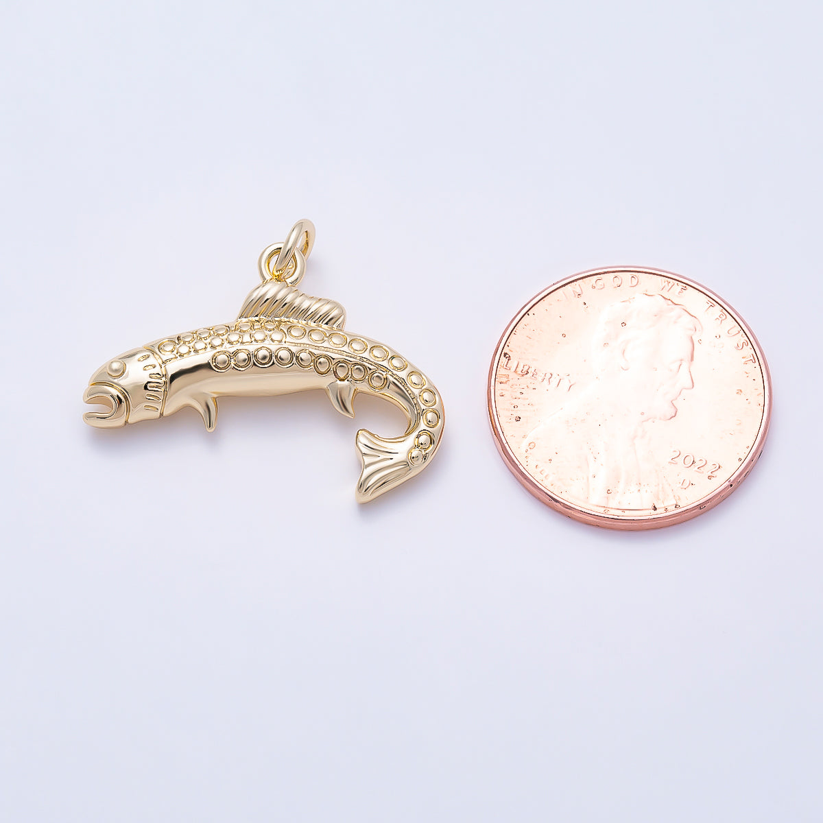 16K Gold Filled 24mm 3D Textured Curved Fish Ocean Charm | Charms-01633