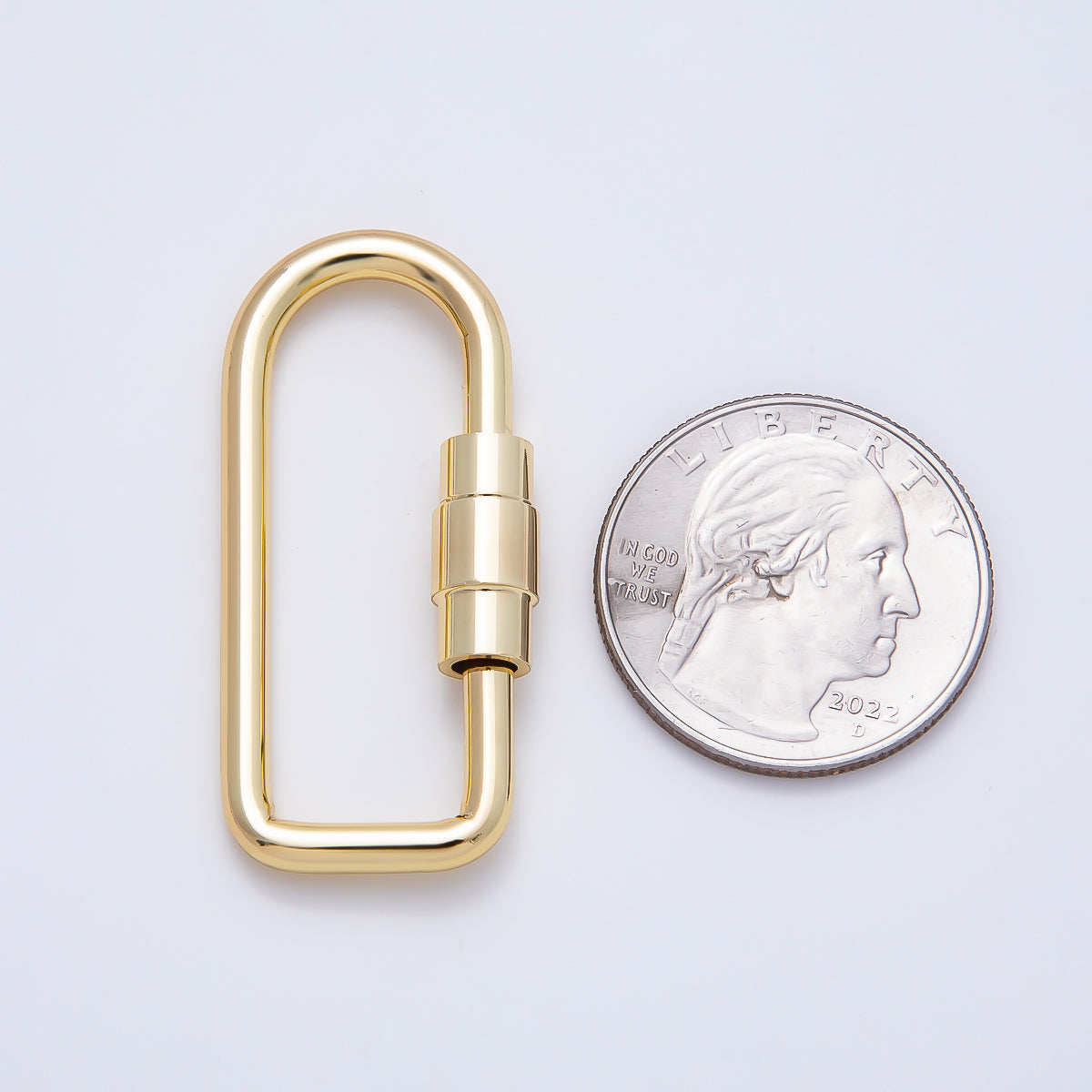 16K Gold Filled 40mm Minimalist Oblong Carabiner Enhancer Bag Charm Keychain | Findings-00484