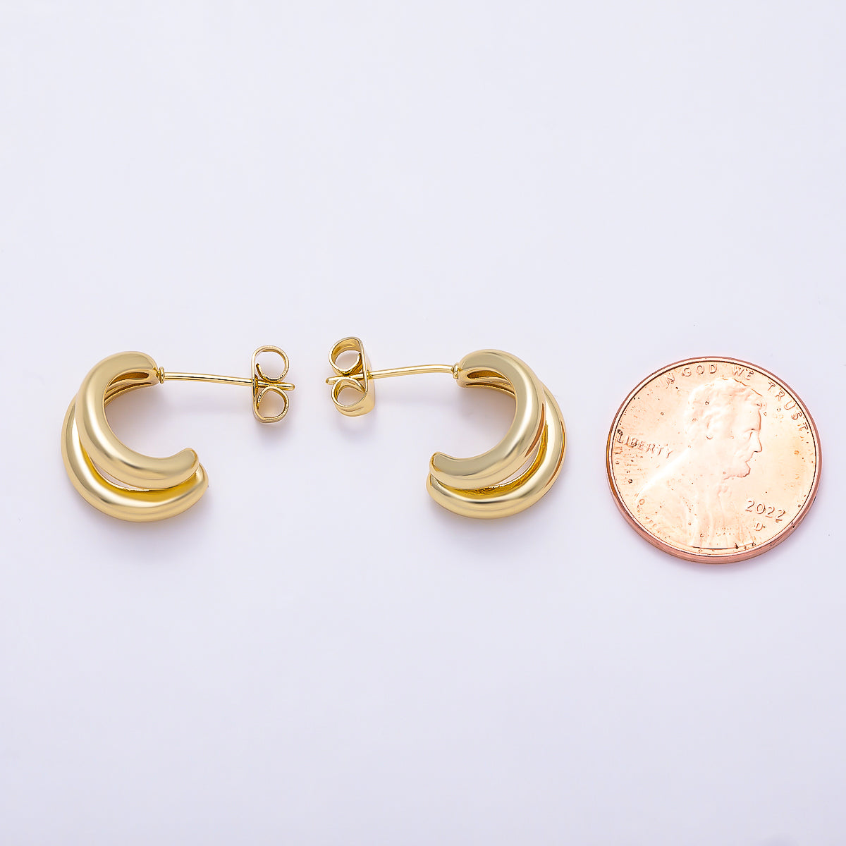 16K Gold Filled 20mm Chunky Double Row C-Hoop Earrings | Earrings-00821