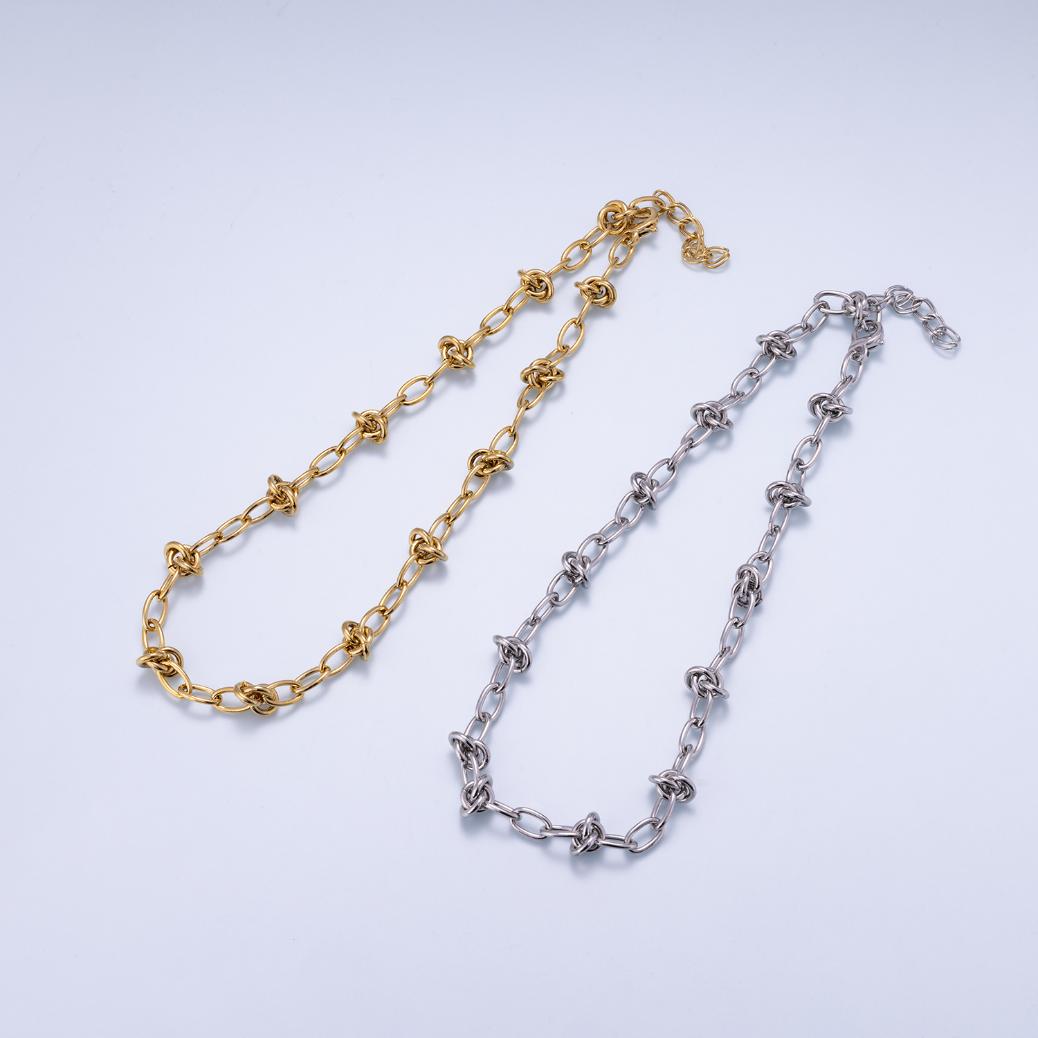 16K Gold Filled 13mm Knot Geometric Paperclip Chain 17.5 Inch Necklace in Gold & Silver | WA-01952 WA-01953