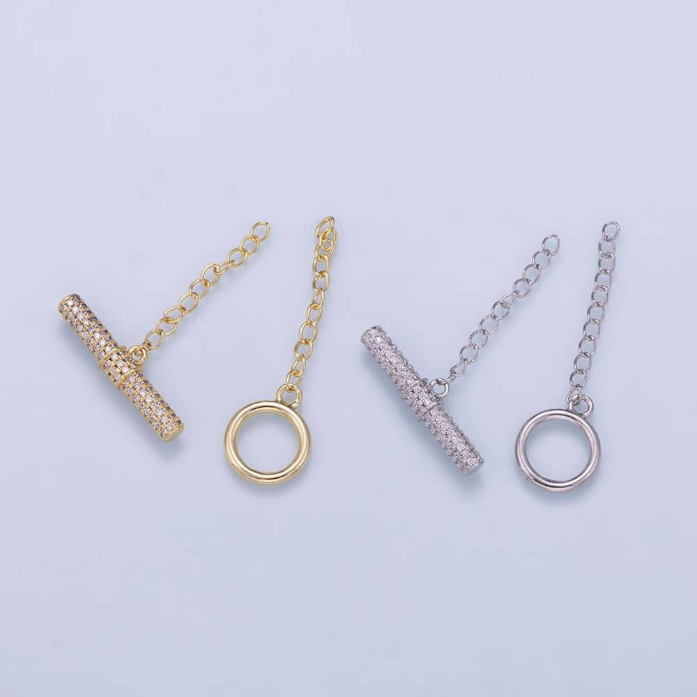 16K Gold Filled 26mm Micro Paved CZ OT Toggle Clasps Closure Chain Extender Enhancer Findings in Gold & Silver | Findings-00218 Findings-00219