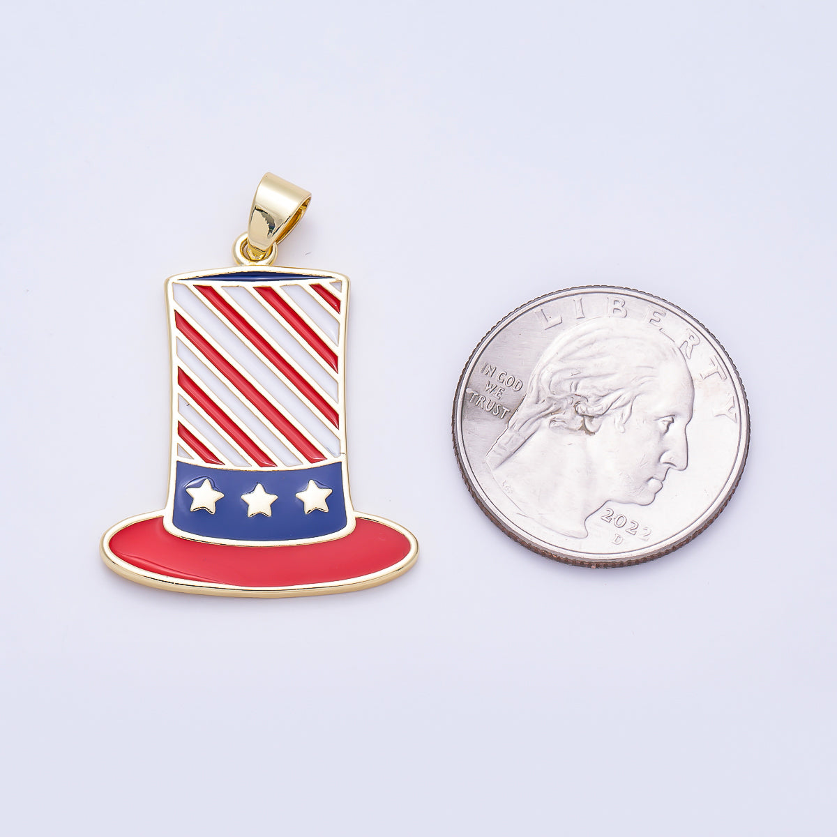16K Gold Filled 12mm USA America Flag Enamel Top Hat Pendant | Charms-01493
