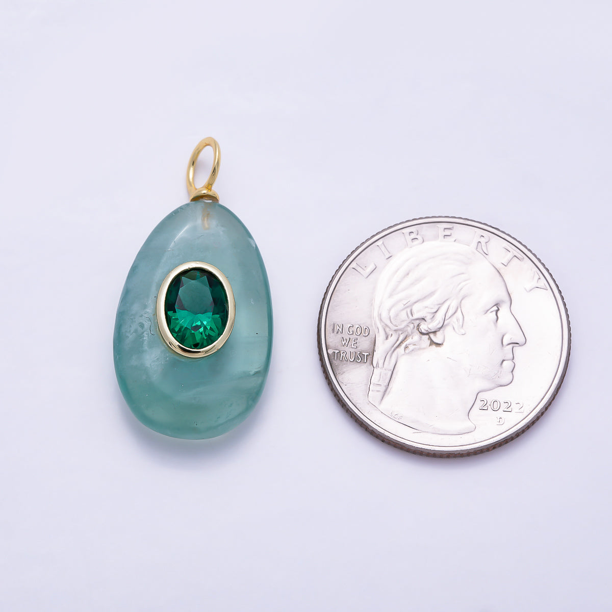 16K Gold Filled 30mm Green Aventurine Oval Bezel CZ Natural Gemstone Teardrop Charm | Charms-01904 - Charms-01905
