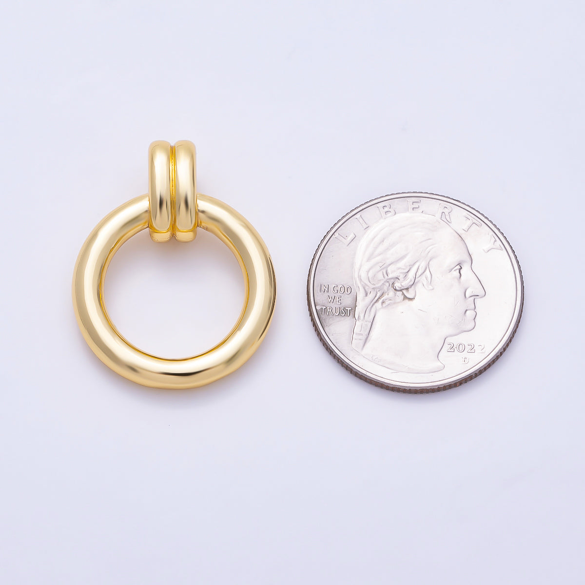 16K Gold Filled 29mm Minimalist Round Geometric Double Bail Pendant | Charms-01980