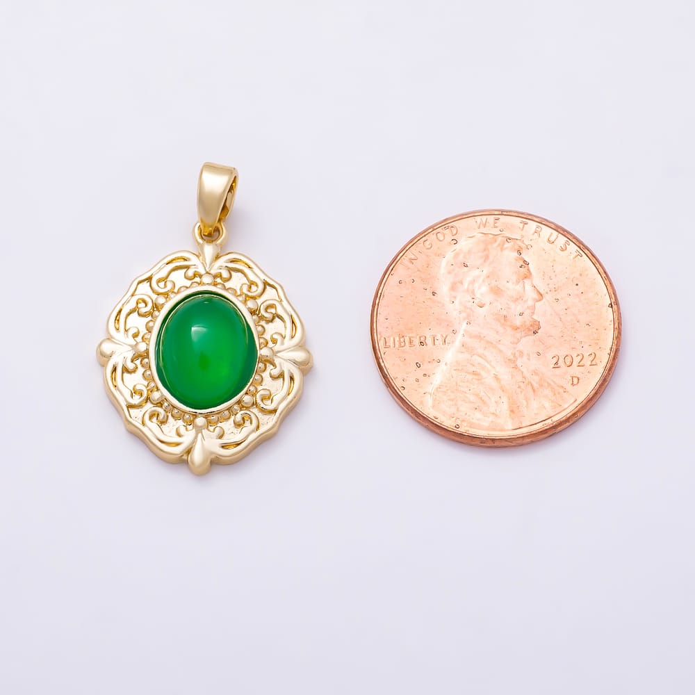 16K Gold Filled 20mm Green Agate Artisan Bezel Oval Cabochon Gemstone Pendant | Charms-02377