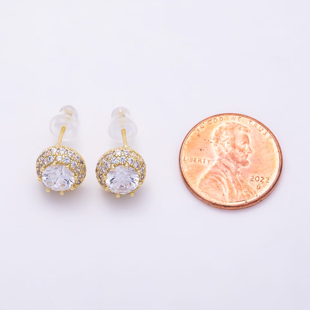 16K Gold Filled 16mm Clear Micro Paved CZ Round Solitaire Stud Earrings in Gold & Silver | Earrings-01013 Earrings-01014