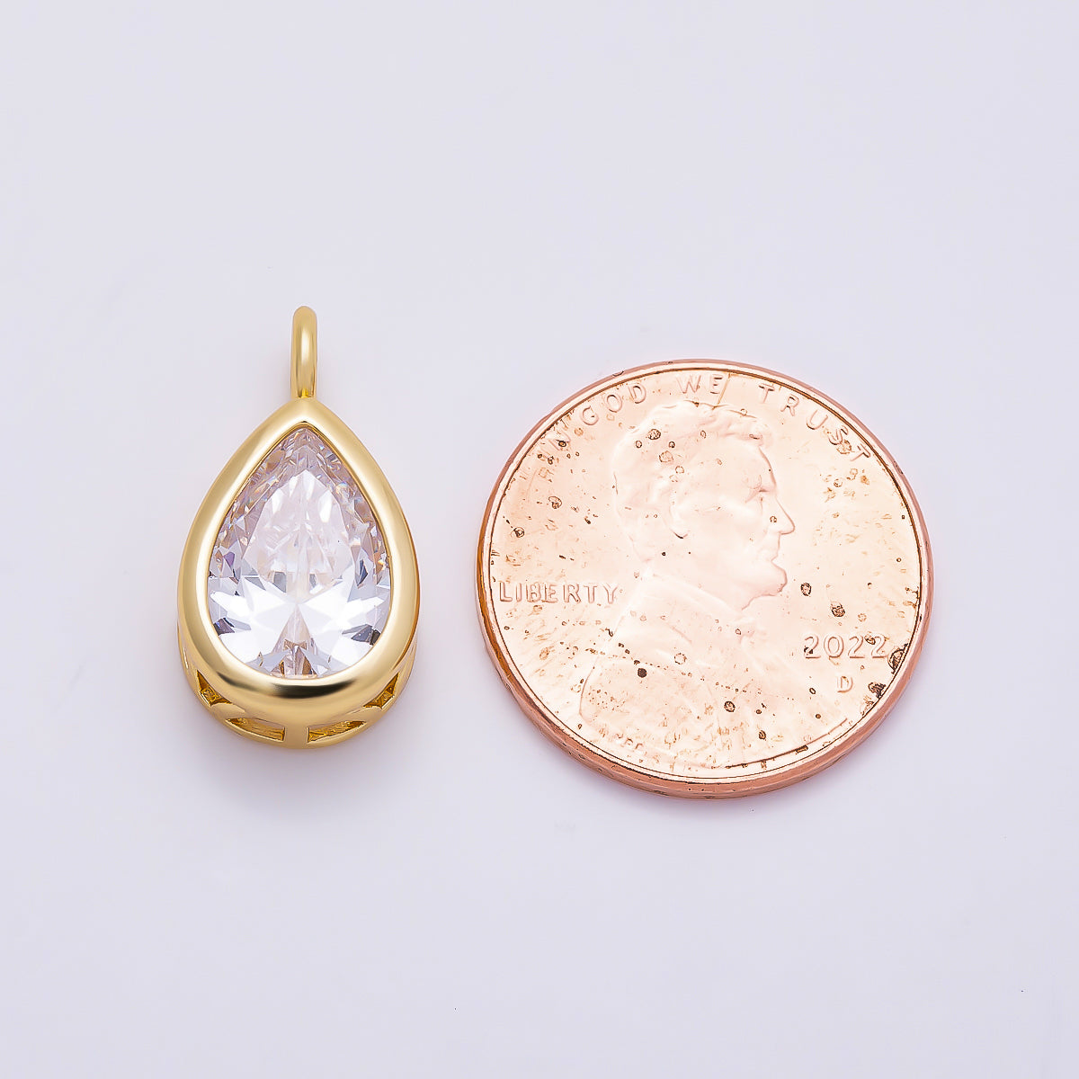 16K Gold Filled 18.5mm Teardrop CZ Bezel Solitaire Pendant in Gold & Silver | Charms-01376 Charms-01377