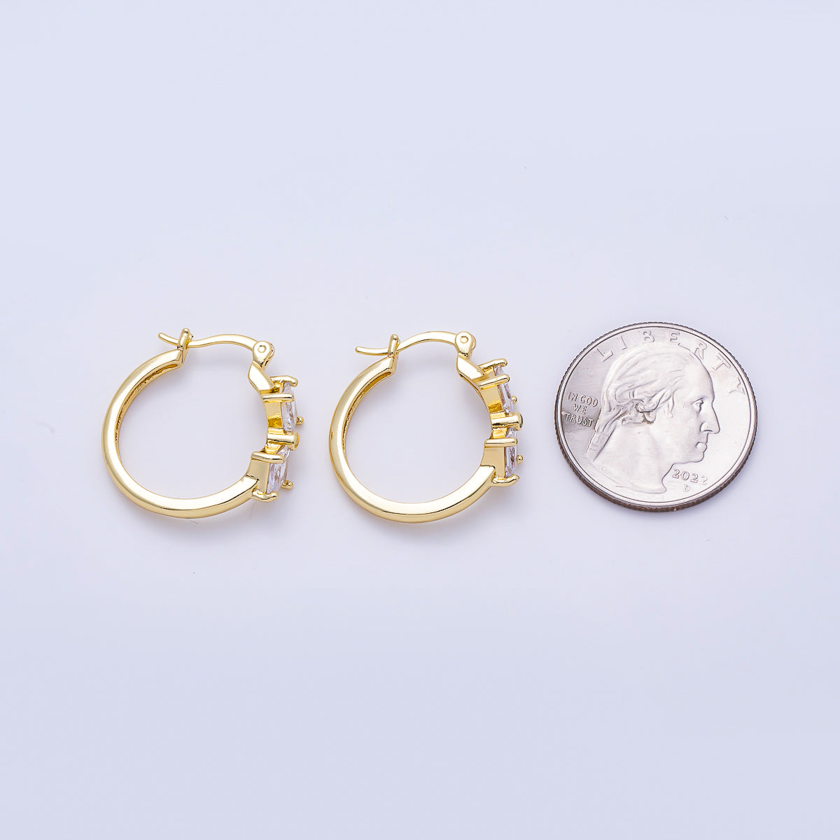 16K Gold Filled 24mm Clear Rhombus CZ Double Latch Hoop | Earrings-00709