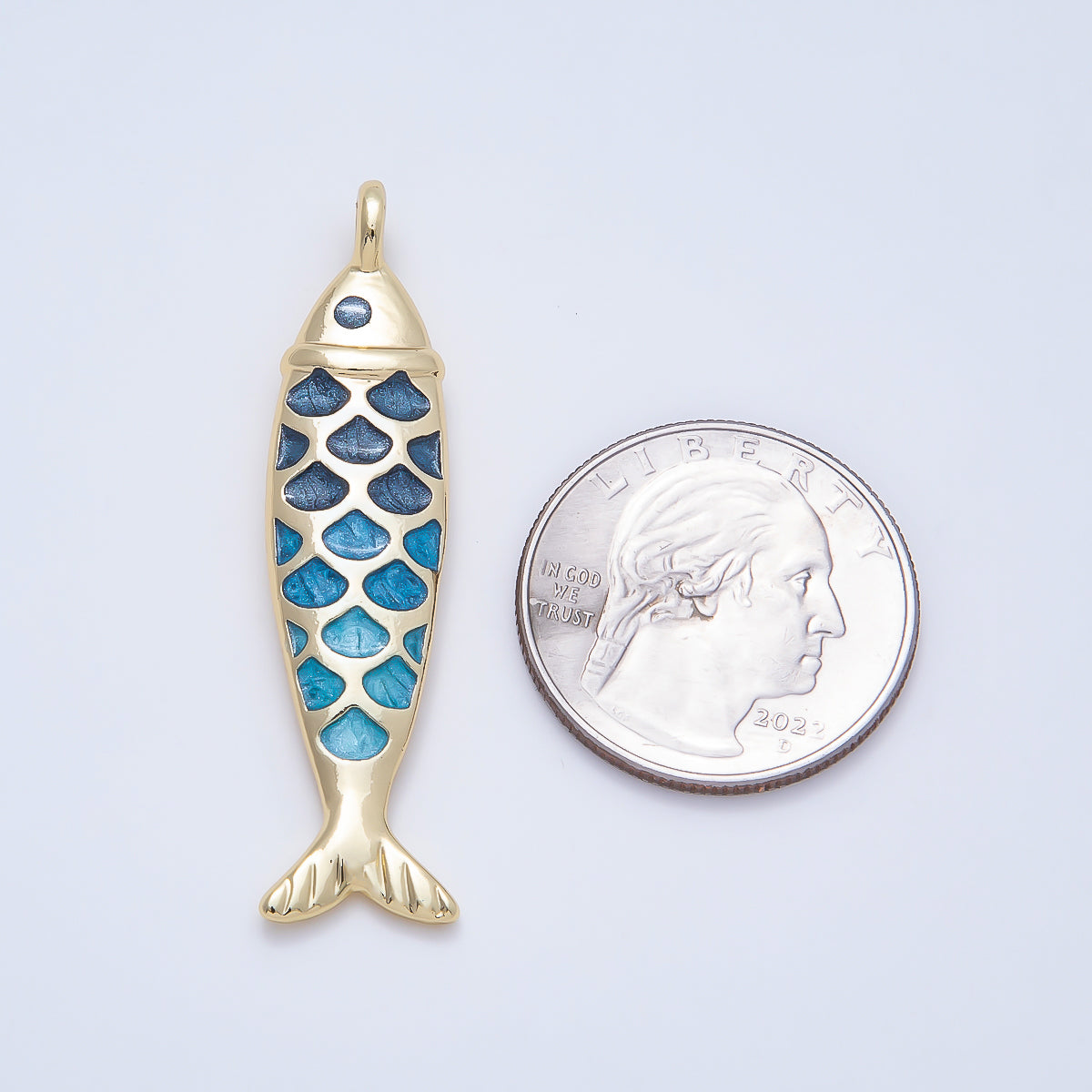 SUMMER 16K Gold Filled 48mm Blue Glitter Enamel Gradient Enamel Fish Pendant | Charms-01537